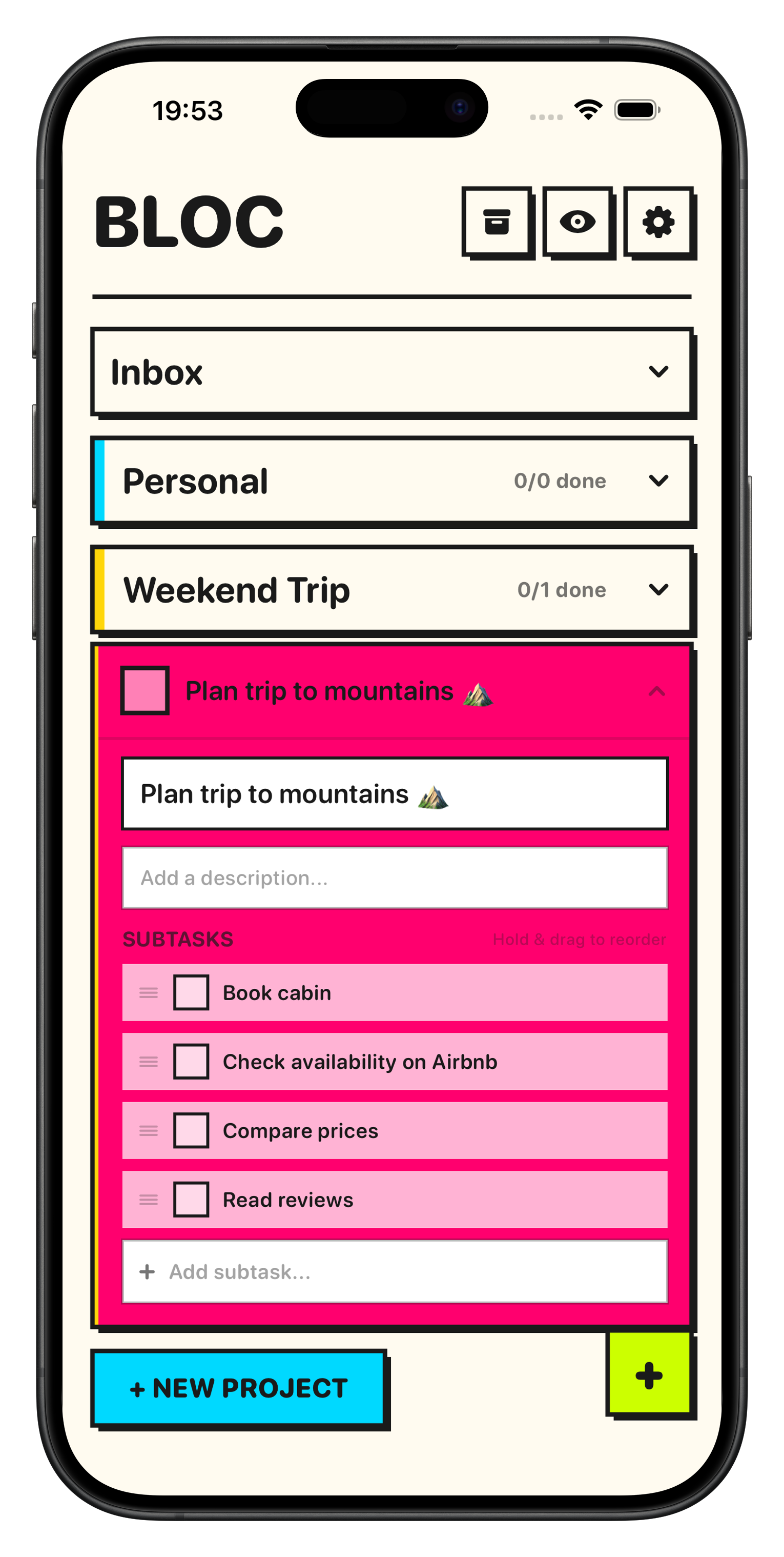 Bloc subtasks expanded view